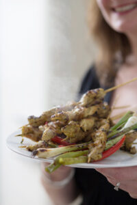 plate of chicken sataty