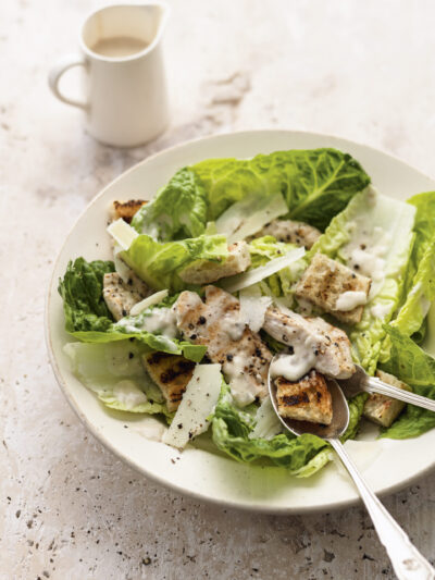 chicken ceasar salad on plate