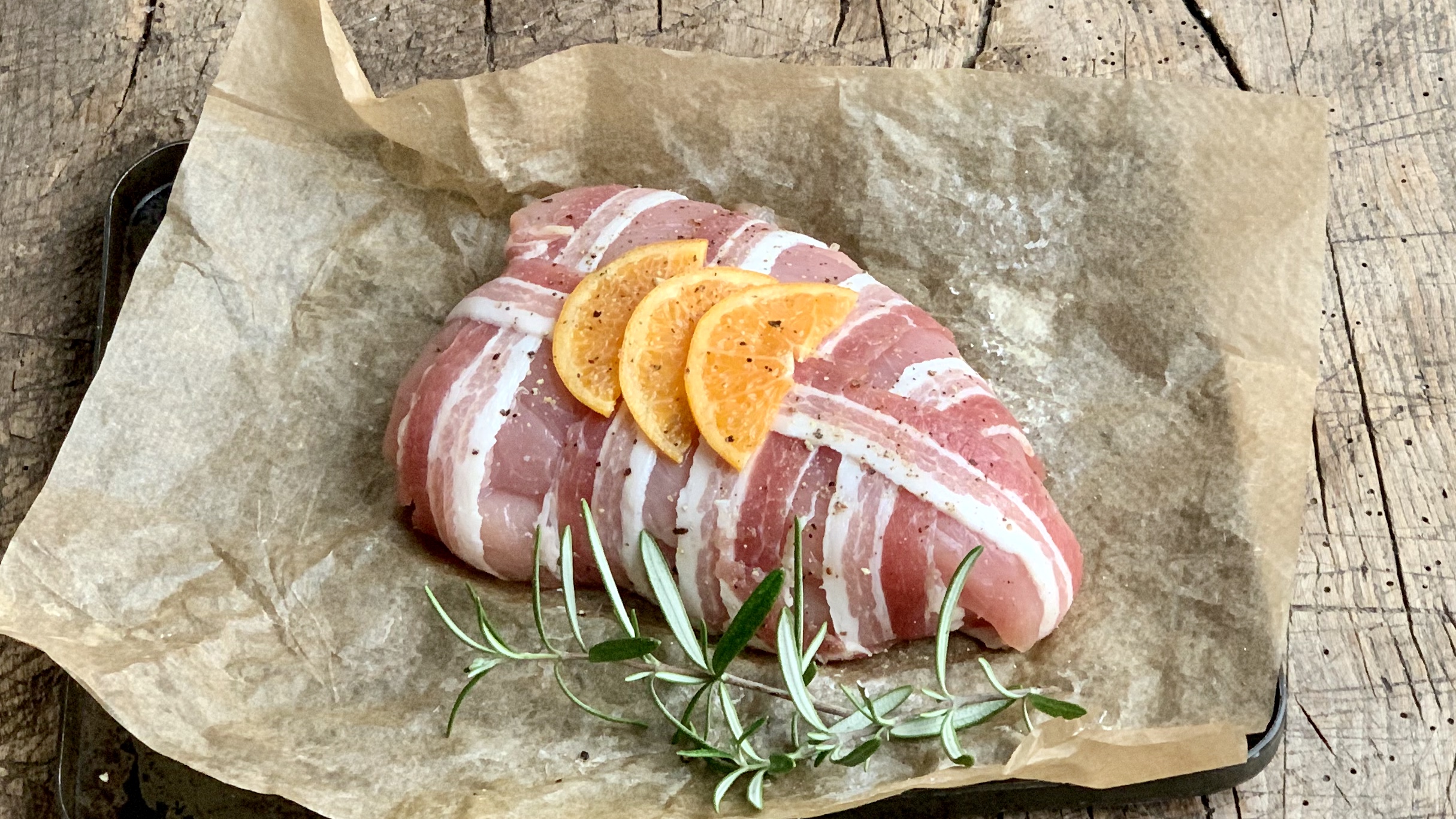 bacon wrapped turkey - raw