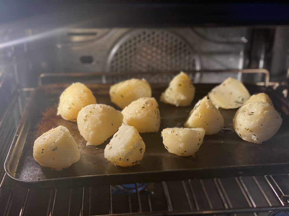 potatoes roasting in the oven